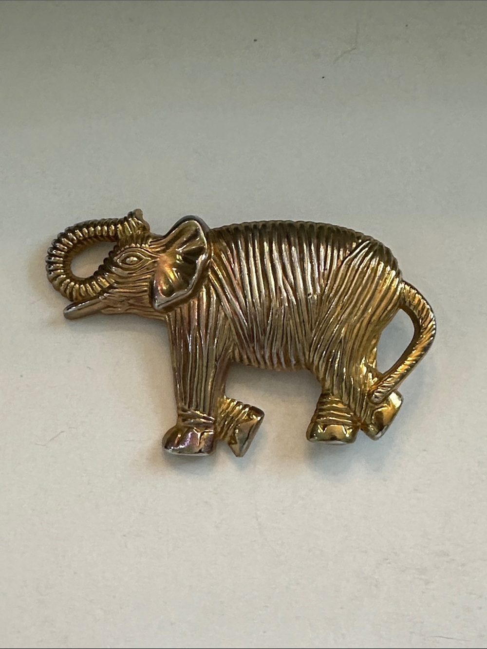 Vintage Large Elephant Belt Buckle Trunk Up Gold Tone